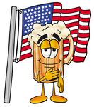 Clip art Graphic of a Frothy Mug of Beer or Soda Cartoon Character Pledging Allegiance to an American Flag