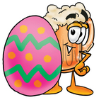 Clip art Graphic of a Frothy Mug of Beer or Soda Cartoon Character Standing Beside an Easter Egg