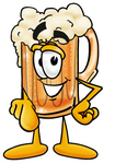 Clip art Graphic of a Frothy Mug of Beer or Soda Cartoon Character Pointing at the Viewer
