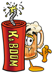 Clip art Graphic of a Frothy Mug of Beer or Soda Cartoon Character Standing With a Lit Stick of Dynamite