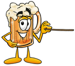 Clip art Graphic of a Frothy Mug of Beer or Soda Cartoon Character Holding a Pointer Stick