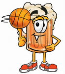 Clip art Graphic of a Frothy Mug of Beer or Soda Cartoon Character Spinning a Basketball on His Finger