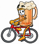 Clip art Graphic of a Frothy Mug of Beer or Soda Cartoon Character Riding a Bicycle
