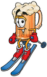 Clip art Graphic of a Frothy Mug of Beer or Soda Cartoon Character Skiing Downhill