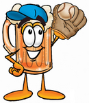 Clip art Graphic of a Frothy Mug of Beer or Soda Cartoon Character Catching a Baseball With a Glove