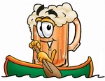 Clip art Graphic of a Frothy Mug of Beer or Soda Cartoon Character Rowing a Boat