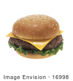 #16998 Picture Of A Classic American Fast Food Cheeseburger With Lettuce On A Sesame Seed Bun