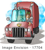 #17704 Female Trucker Driving A Big Rig Clipart