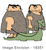 #19351 Caveman And Cave Woman Walking Their Pet Dinosaurs On Leashes Clipart
