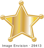 #29413 Royalty-free Cartoon Clip Art of a Golden Star Shaped Sheriff’s Badge by Andy Nortnik