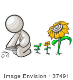 #37491 Clip Art Graphic Of A White Guy Character Planting Sunflowers