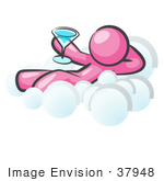 #37948 Clip Art Graphic Of A Pink Guy Character Drinking A Cocktail On A Cloud by Jester Arts