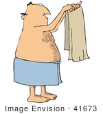 #41673 Clip Art Graphic Of A Caucasian Man Holding Up A Towel