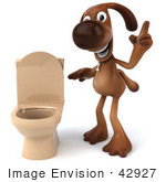 #42927 Royalty-Free (RF) Clipart Cartoon Illustration of a 3d Brown Dog Mascot By A Toilet - Pose 2 by Julos