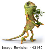 #43165 Royalty-Free (Rf) Clipart Illustration Of A 3d Lizard Chameleon Mascot Carrying A Plant
