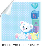 #56193 Royalty-Free (Rf) Clip Art Of A White Teddy Bear Leaning Against Baby Blocks On A Peeling Blue Background