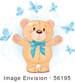 #56195 Royalty-Free (Rf) Clip Art Of A Sweet Teddy Bear With A Blue Bow And Blue Butterflies