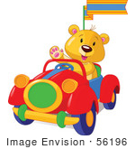 #56196 Royalty-Free (Rf) Clip Art Of A Teddy Bear Waving And Driving A Convertible Car
