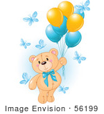 #56199 Royalty-Free (Rf) Clip Art Of A Boy Teddy Bear Floating Away With Butterflies And Balloons