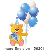 #56201 Royalty-Free (Rf) Clip Art Of A Teddy Bear With A Gift Party Hat And Blue Balloons