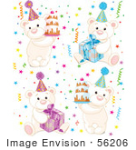 #56206 Royalty-Free (Rf) Clip Art Of A Digital Collage Of Birthday Polar Bears With Cakes Presents And Confetti