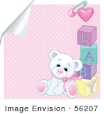 #56207 Royalty-Free (RF) Clip Art Of A White Teddy Bear Leaning Against Baby Blocks On A Peeling Pink Background by pushkin